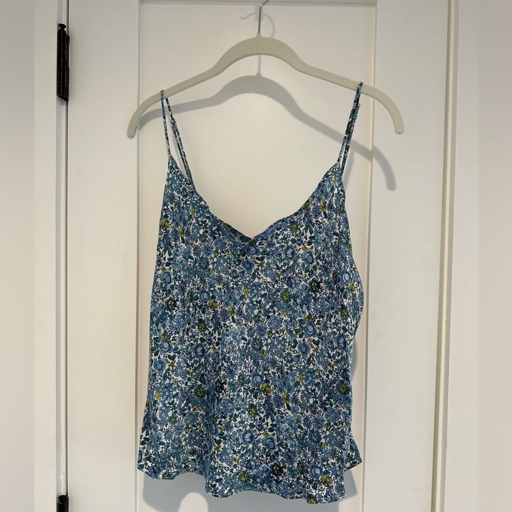 Jcrew blue floral satin top